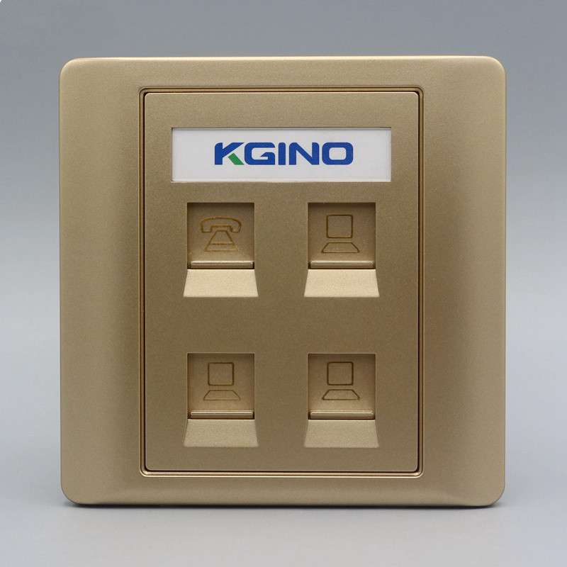 3电脑1电话面板香槟金色86型网线电话信息插座电脑模块语音口墙插