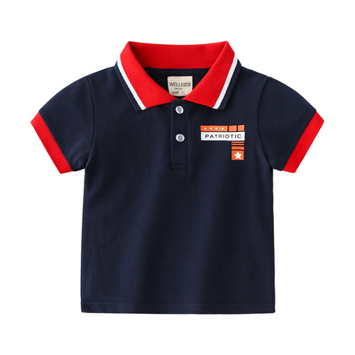 Striped cotton casual T-shirt Children's clothing pique cotton top summer half-sleeved boys' lapel POLO shirt