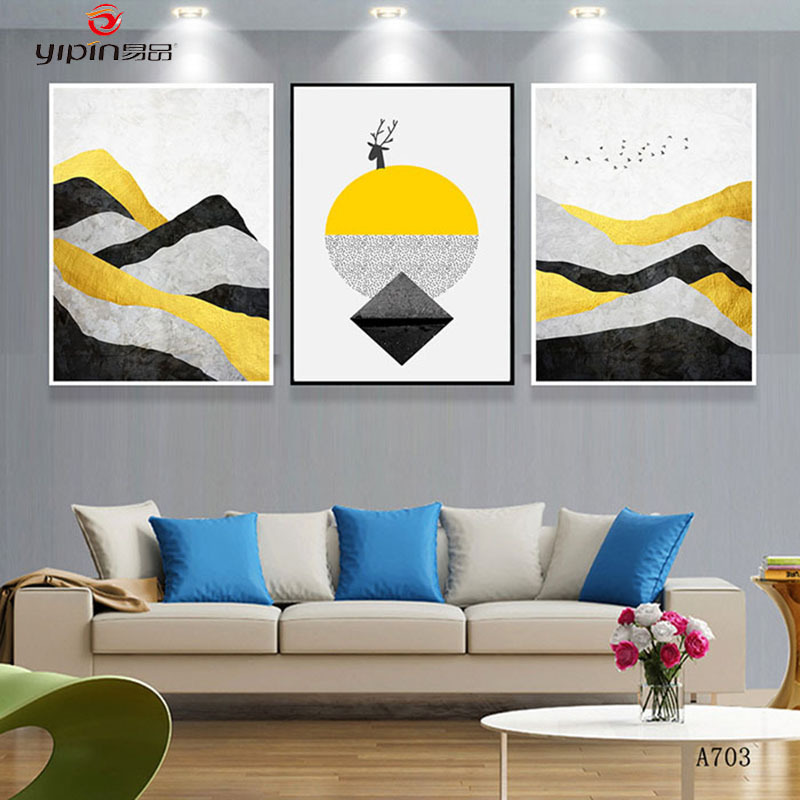 客厅装饰画三联北欧挂画抽象壁画餐厅福建福州酒店宾馆墙画可定制