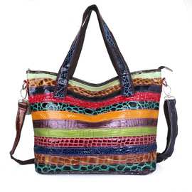 包包女包新款羊皮手手工包彩色蛇纹个性单肩斜挎包女托特包