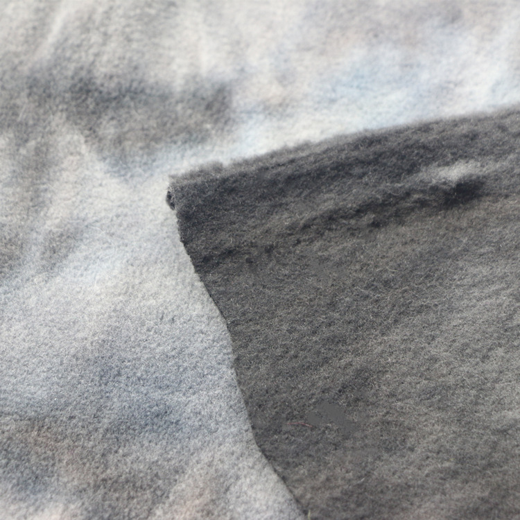 扎染摇粒绒布服装毛毯面料针织纬编全涤超细扎染双刷单摇粒绒布