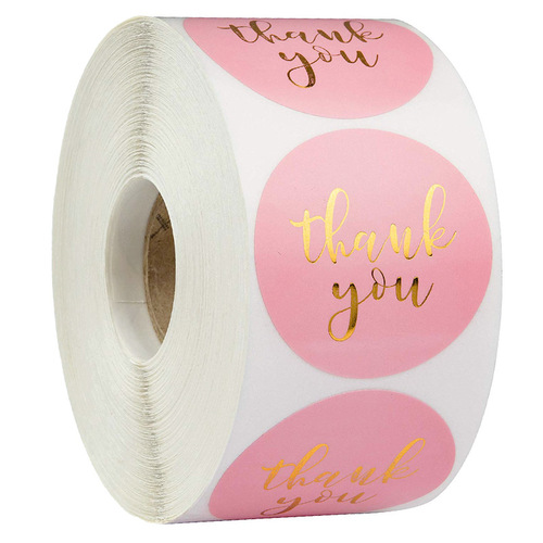 Cross-border pink gold-foil thank-you stickers, seal stickers, adhesive roll stickers for envelopes and gift decorations
