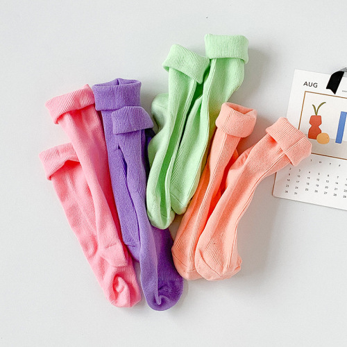 Socks for women summer candy color pile socks solid color Korean style ins trend solid color breathable macaron color mid-tube socks
