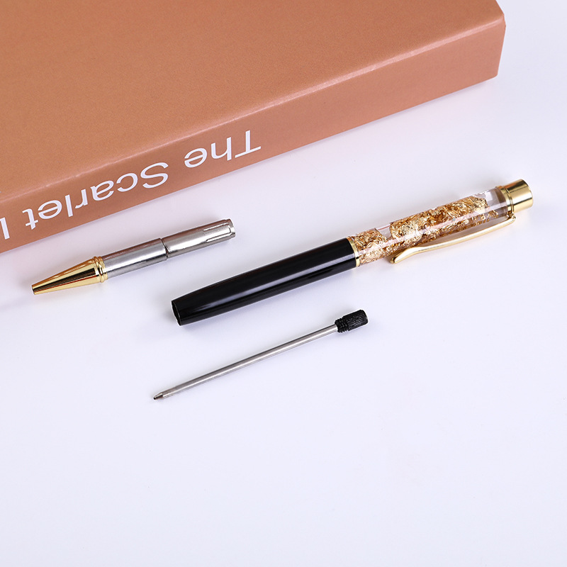 Fábrica en stock lámina de oro bolígrafo de cristal pluma de metal pluma de aceite hoja de oro pluma de aceite mediano bolígrafo de negocios personalización