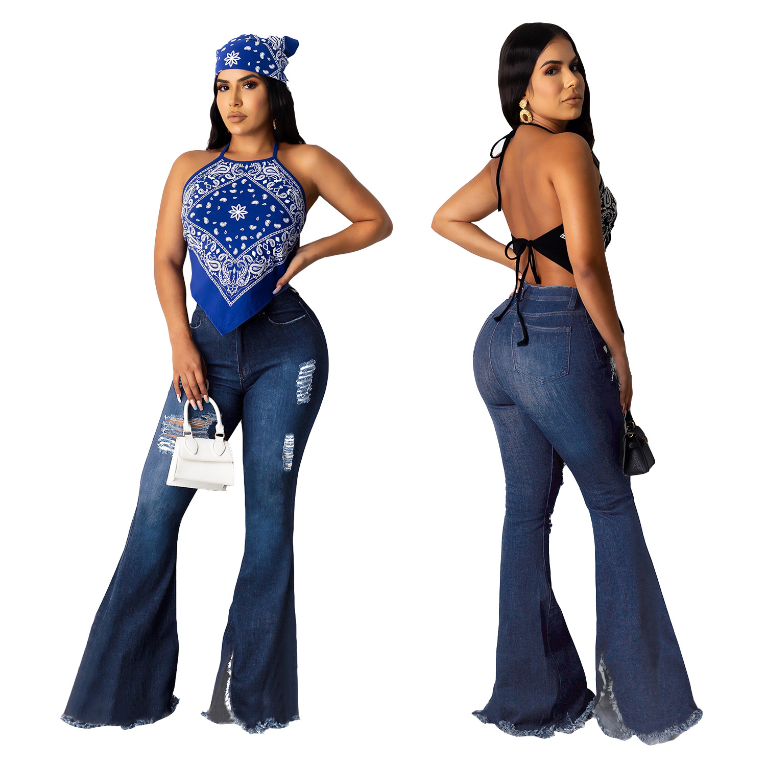 Naiste ühevärvilised vabaaja õhukesed teksapüksid_voghion.com