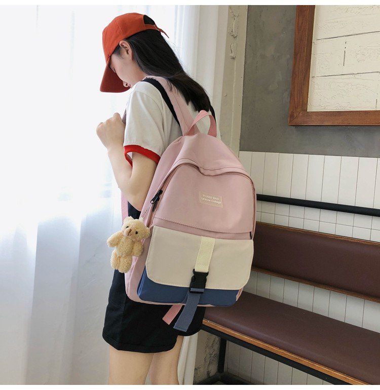 Korean Fashion College Style Color Matching Mortise Lock Girl Bag Simple Campus Student Backpack  Wholesale Nihaojewelry display picture 38