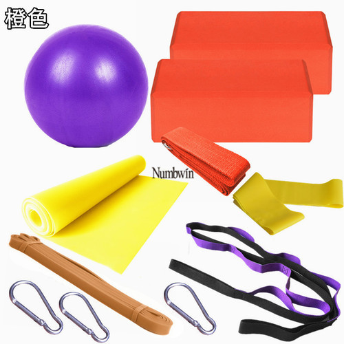 Yoga brick 11-piece set 25cm yoga ball latex pull towel stretch belt 2080 resistance ring 10 hole daisy rope yoga