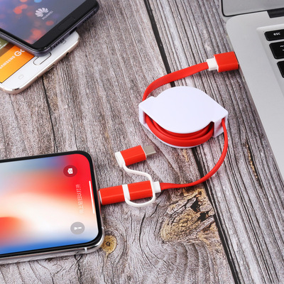 白壳塑胶三合一伸缩数据线一拖三伸缩线适用苹果安卓快充线通用|ms