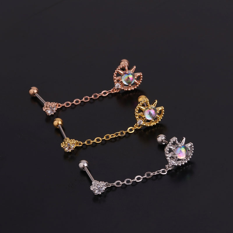 Ear Cartilage Rings & Studs Fashion Geometric 316 Stainless Steel  Copper Inlaid Zircon display picture 2