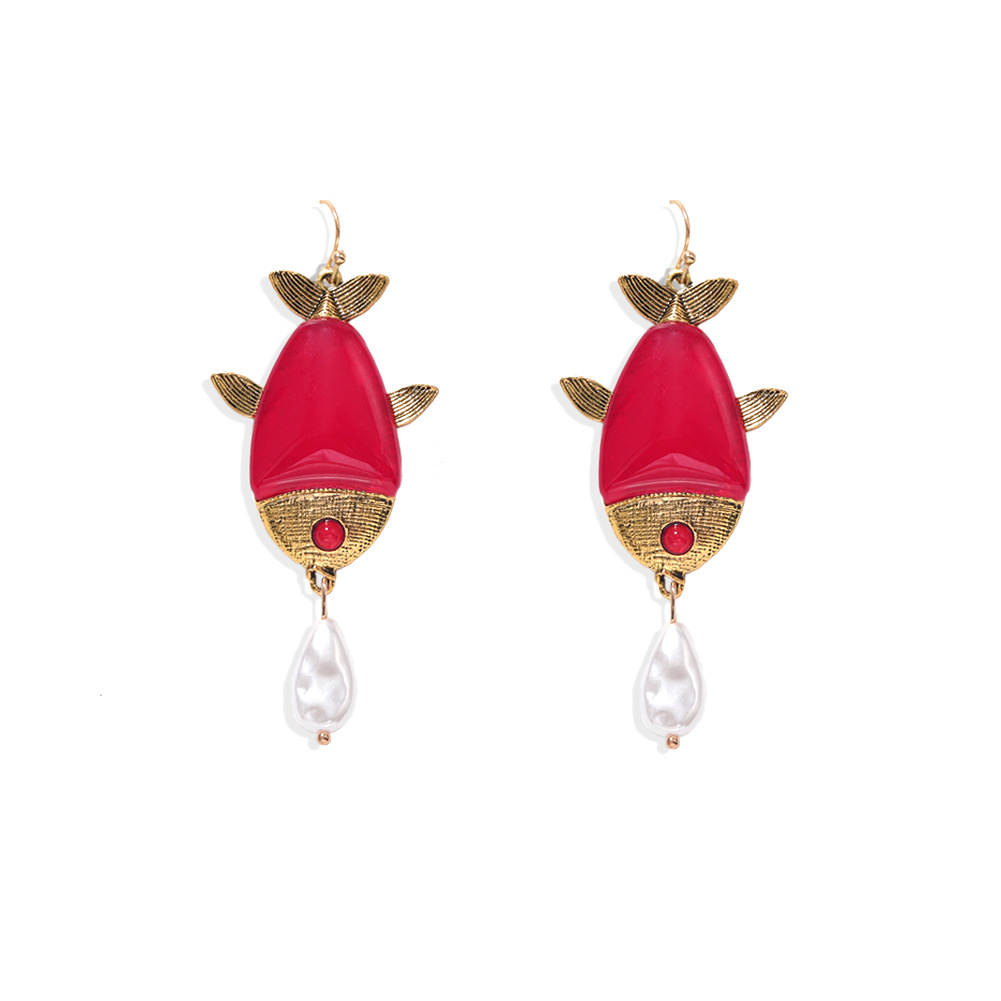 Fish-shaped Drop Pearl Earrings Beach Style Wild Multicolor Resin Earrings Wholesale Nihaojewelry display picture 10