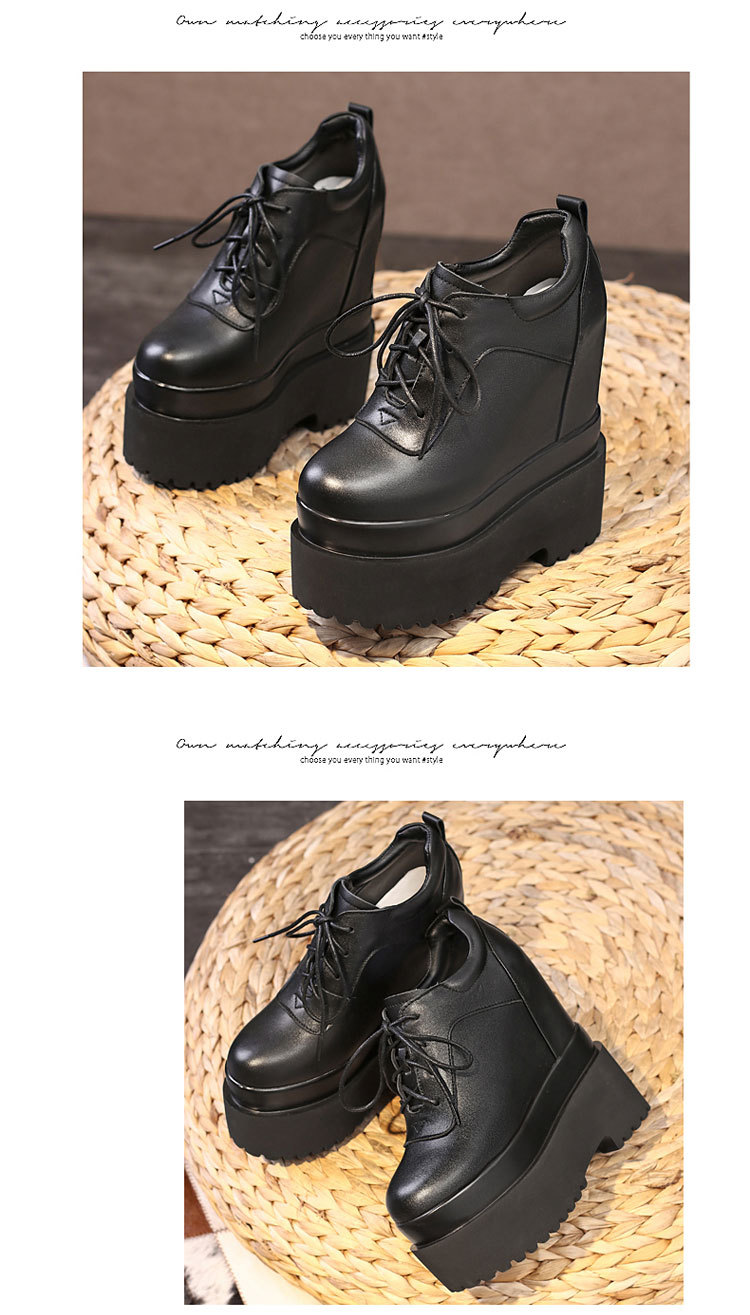 Giày sneaker nữ đế xuồng platform cao gót 16 cm dây buộc — màu đen chi tiết 8