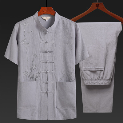 Chinese Tang suit for Men cotton and hemp men T-shirt