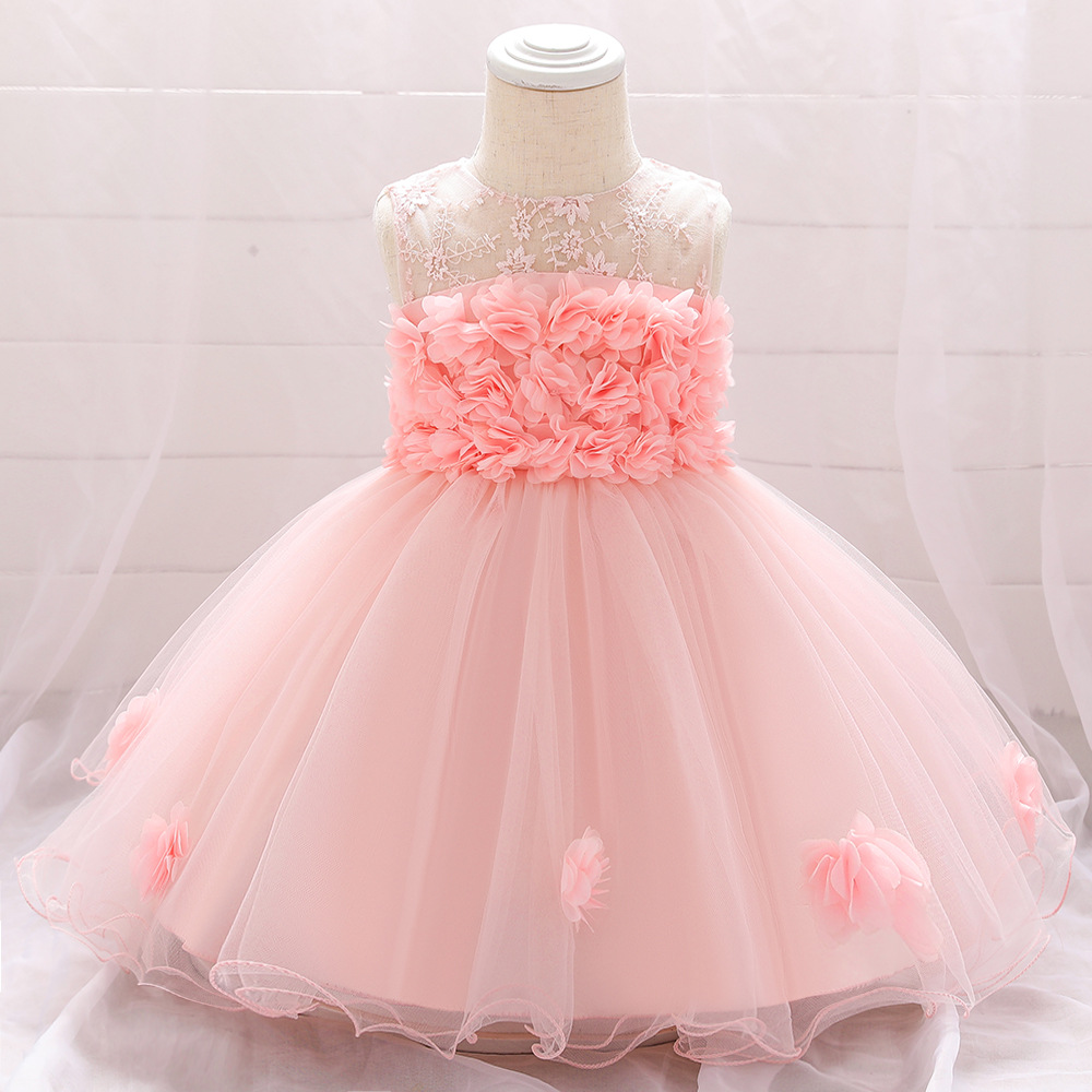 Manufacturer's 2026 European and American style girls' dresses, floral mesh baby princess dresses, first birthday children's dresses