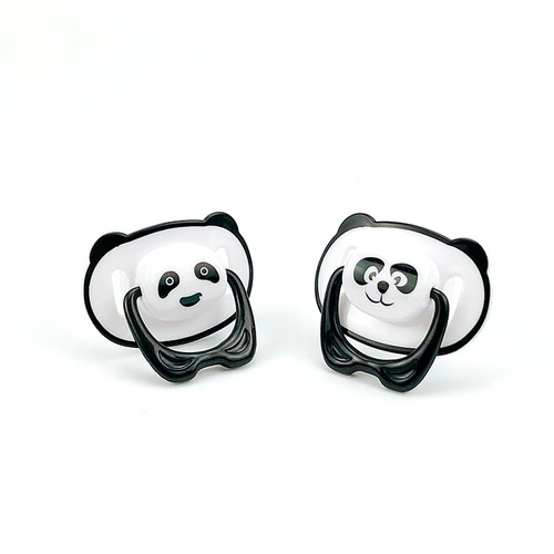 Silicone soother with storage box, panda cartoon pattern, sleep-inducing round/flat head, wholesale