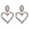 Metal retro earrings heart shaped, European style, Korean style, diamond encrusted
