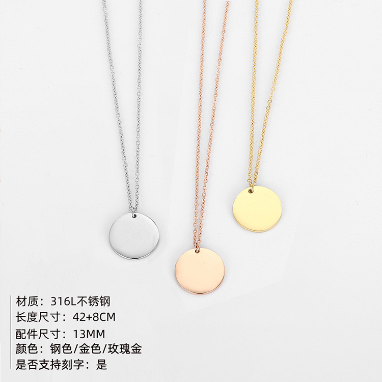 Simple Golden Round Pendant Short 316l Stainless Steel Lettering Plant Necklace display picture 3