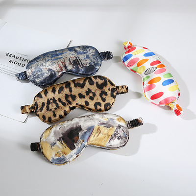 仿真丝遮光豹纹眼罩 印花睡眠眼罩 褶皱弹力旅行护眼罩可定制logo|ms