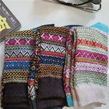 跨境电商条条花秋冬加厚保暖女士兔羊毛袜子文艺民族风羊绒袜女