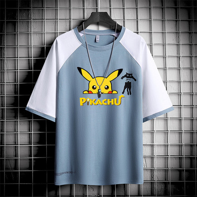 2020夏季新款男士圓領休閑短袖T恤韓版潮流皮卡丘聯名印花袖T恤男