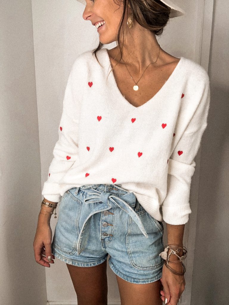 solid color polka dot knit casual loose V-neck sweater  NSLK10748