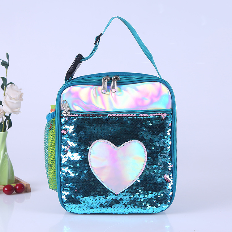 亮片爱心双肩背包厂家制定 卡通可爱儿童书包 幻彩学生斜跨包批发