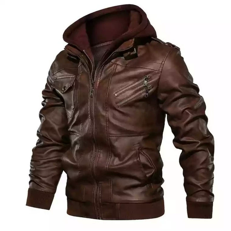 2022 spot zipper digging bags black youth lapel zipper in winter straight hooded leisure leather jacket