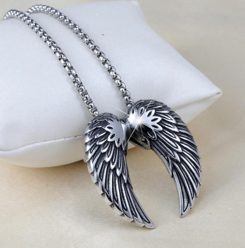 Ciondolo in titanio con piuma d'angelo per uomo e donna, collana con ali personalizzate in acciaio inossidabile, gioielli abbinati_voghion.com