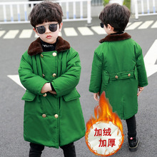 兒童軍大衣加棉加厚保暖中長款軍綠色男童復古外套老式棉衣加絨潮