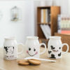 Japanese -style ceramic milk cup Creative breakfast cup children's cartoon Mark Cup with lid coffee oatmeal cup