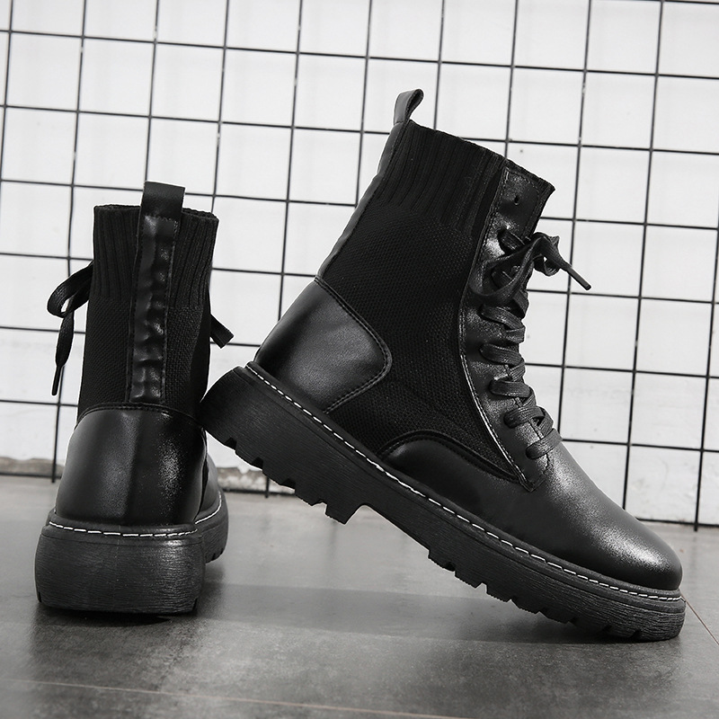 Martin Boots Men's Trend 2023 New Versatile British Mid-top Black Leather Boots Korean Fashion Versatile High Top Shoes Wholesale