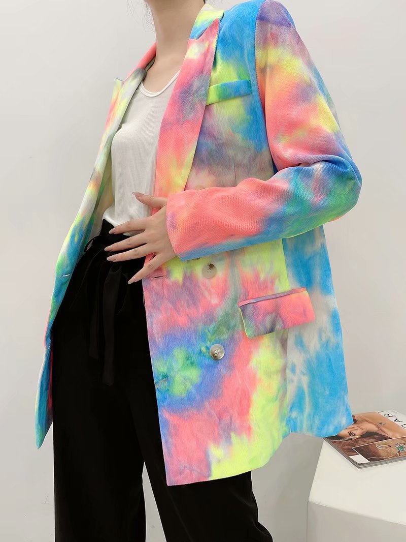 wholesale new double-breasted colorful tie-dye printing suit jacket  NSAM4228