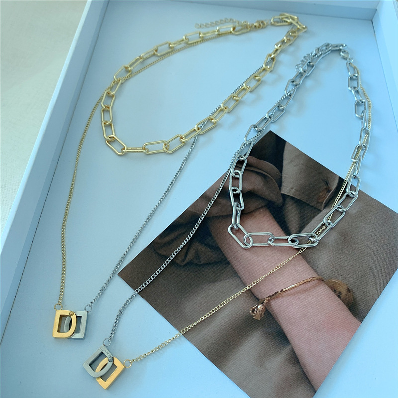 Korea Double-layer Wild Color Matching Thick Chain Design Sense Metal Choker Necklace Clavicle Chain Tide Wholesale Nihaojewelry display picture 6