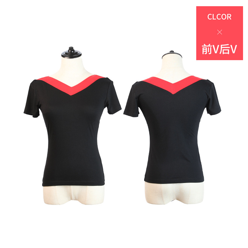 Ropa de baile cuadrada de mediana edad y ancianos con cuello en V para mujer nueva camiseta modal ropa de baile ropa de práctica de manga corta