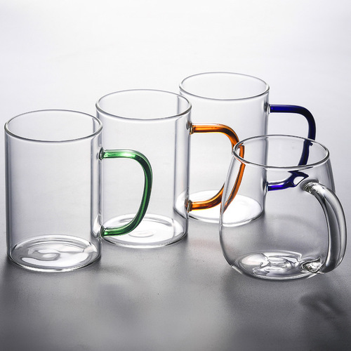 Manufacturer wholesale glass cup with handle thickened tea cup color handle large capacity water cup green tea cup heat resistant