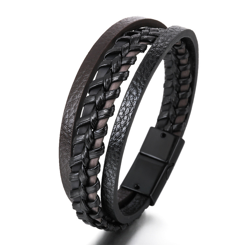 European and American Jewelry Magnetic Leather Rope Hand-woven Bracelet Rope Ethnic Style Mixed Color Cross-border Men's Jewelry Bracelet European and American Jewelry Magnetic Leather Rope Hand-woven Bracelet Rope Ethnic Style Mixed Color Cross-border Men's Jewelry Bracelet