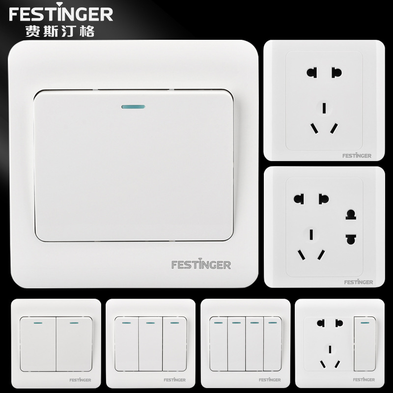 Festing Switch and Socket Project Elegant White Panel 2+3 Positions 5 Holes with USB One-Way Dual Control Surface Mount Multi-Purpose