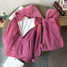 外贸欧洲站冬季新款加绒加厚拉链卫衣女潮韩版宽松运动休闲两件套