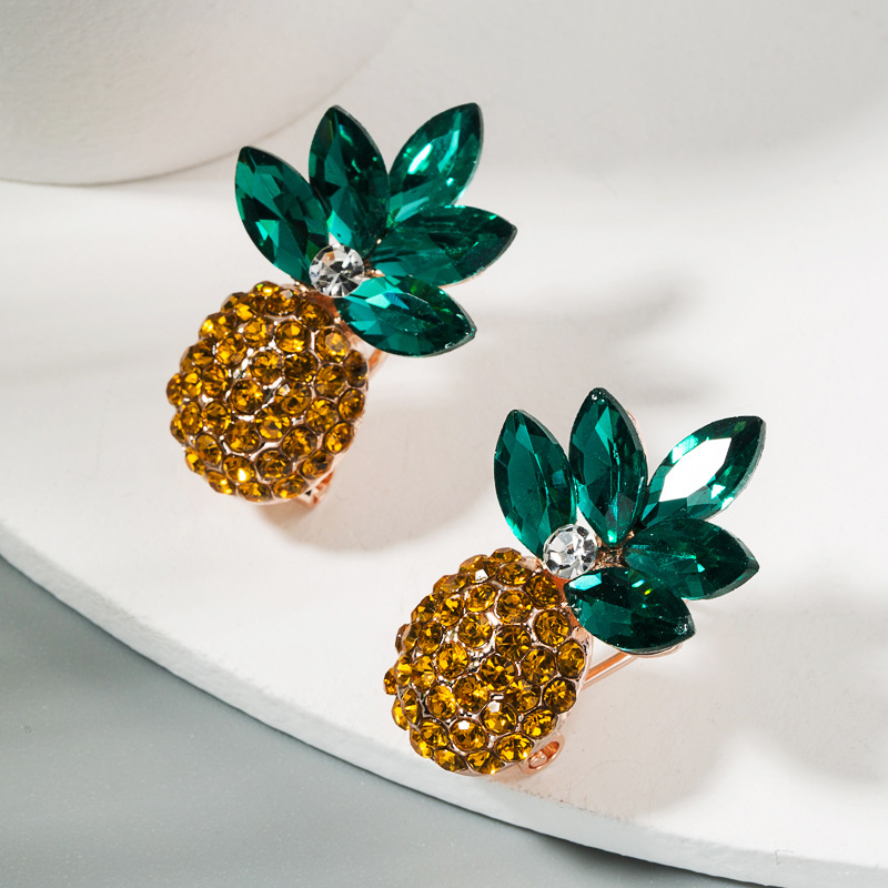 Korean Pineapple Alloy Color Rhinestone Earrings display picture 7