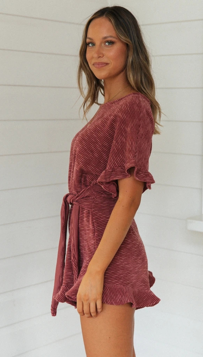 solid color short sleeve lace up ruffle jumpsuit NSJKW121325