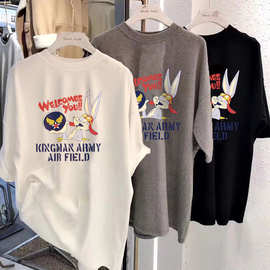 半袖t恤女2024春夏新款学生ins欧货大版中长款韩版宽松百搭上衣棉