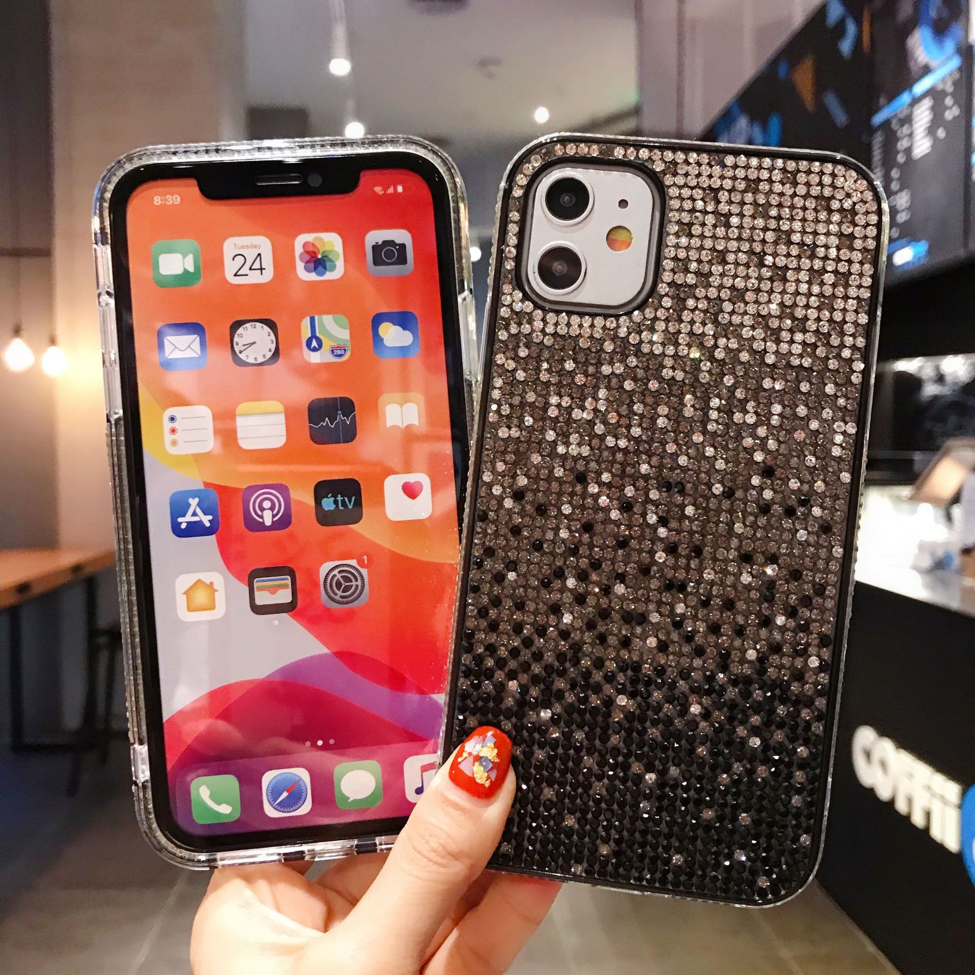 Suitable for iPhone 14 three color gradient phone case, Apple 13 edge water diamond Samsung S22U protective case_voghion.com