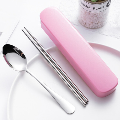 不锈钢筷子勺子套装 学生便携韩式餐具两件套 促销赠品礼品定制