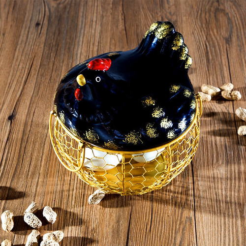 Ceramic egg basket iron storage basket kitchen decoration creative kitchen fruit and vegetable basket iron basket restaurant table basket