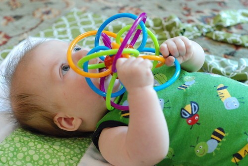 Hand ball teether baby teething stick baby silicone toy rattle ball