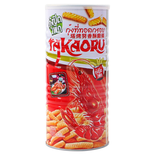 Crayon Shrimp Strips 100g Puffed Snack Shrimp Crisps in Iron Can Packaging, Group New Year Snack Food Squid Rolls in Iron Drum