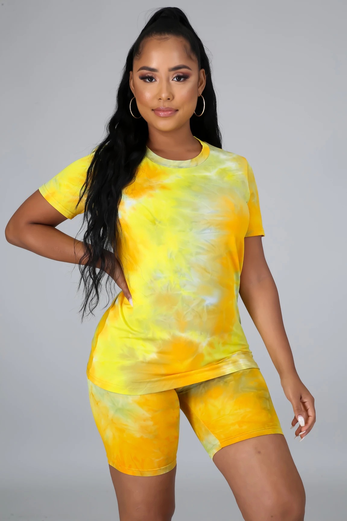 tie-dye round neck short sleeve top & shorts 2-piece sports set NSCYF73126