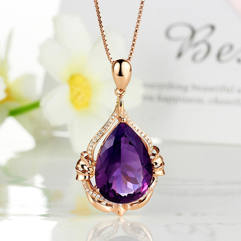 Fashion Amethyst Bracelet Leaf Purple Diamond Ring Earrings Mermaid Amethyst Pendant display picture 5