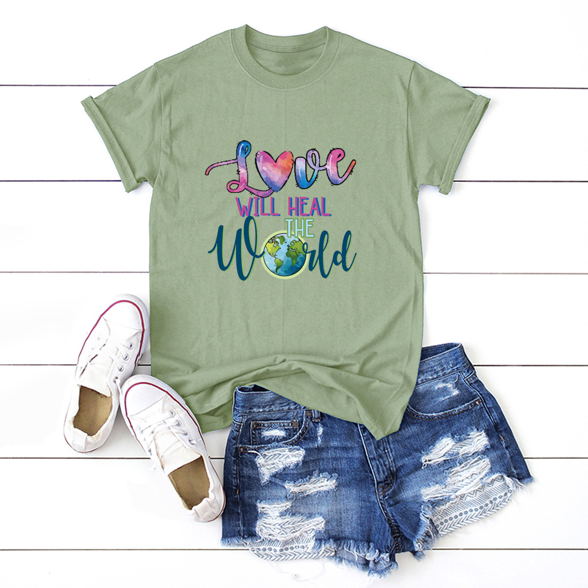 women s casual love earth short-sleeved T-shirt  NSSN381