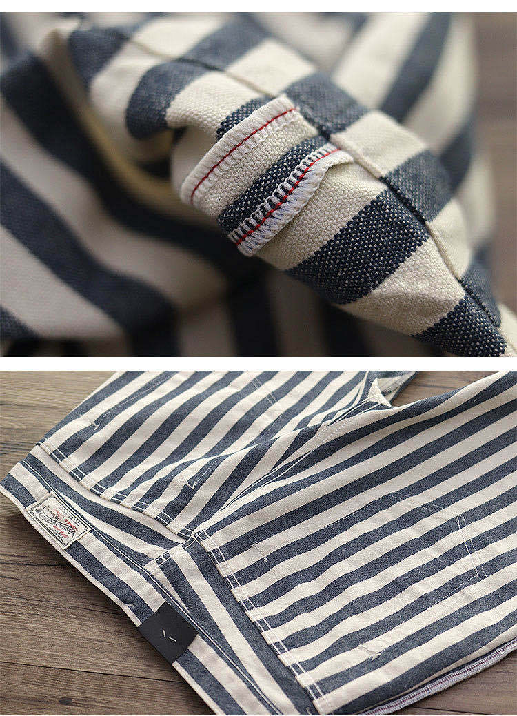 Amey's men's shorts were worn in slim shorts and retro navy blue and white canvas striped five-point trousers 17 undefined