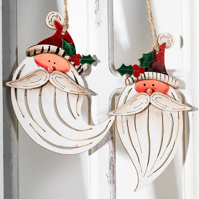 Papá Noel retro de color americano colgante de madera decoración del árbol de Navidad colgante barba blanca marcadores del anciano